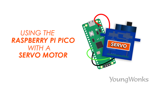 An image that shows a servo motor with the Raspberry Pi Pico, and explains a Python program to control a servo motor