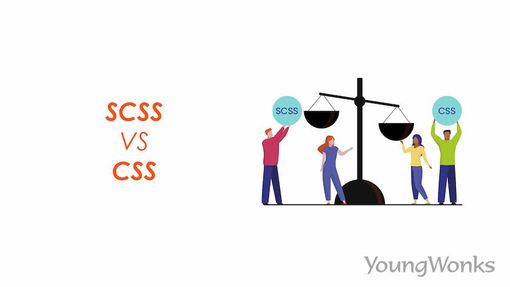 An image that explains the differences between SCSS and CSS.