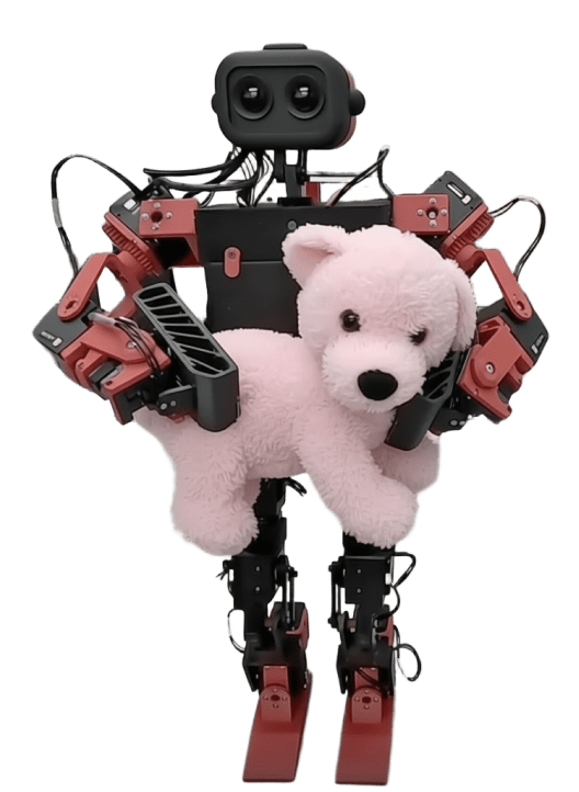 ToddlerBot humanoid robot holding plush toy